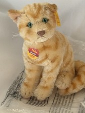 Steiff Orange Tabby Cat Plush Green Eyes Button in Ear Tags Germany Vintage picture