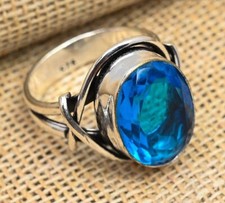 London Blue Topaz Gemstone Handmade Jewelry 925 Sterling Silver Ring picture