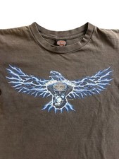 Vintage Faded Harley Davidson Eagle Flame Lightning T-Shirt picture
