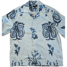 Reiss Button Up Shirt Mens Large Blue Floral Collar Short Sleeve Button Up picture