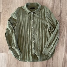 Madewell Womens S Crinkle Button Shirt Desert Olive Green Minimalist Granola 90s picture