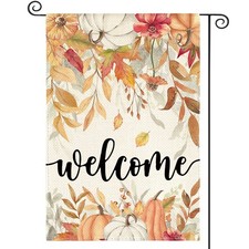 Floral Welcome Fall Garden Flag 12x18 Inch for Outside Double Sided, Weather & F picture