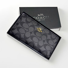 Coach Women’s Black/Gray Logo Zip-Around Wallet with Credit Card Slots picture