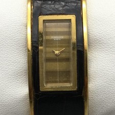 Vintage P.L’Huillier Geneve Womens Watch 20mm Gold Tone Black Manual Wind 6.25
