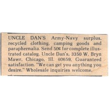 Uncle Dan's Army-Navy Surplus Bryn Mawr Chicago IL - 1/2x2 1974 Ad AF6-S7 picture