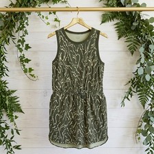 Athleta Rincon Print Dress L Olive Green Abstract Drawstring Waist Lightweight picture