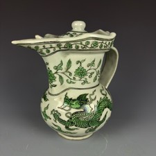 Chinese Ming Xuande Green Porcelain Dragon Pattern Monk's‑hat Ewer Teapot 8.66