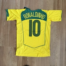 2004 T90 Brazil Ronaldinho #10 Retro Home Yellow Soccer Jersey Vintage picture
