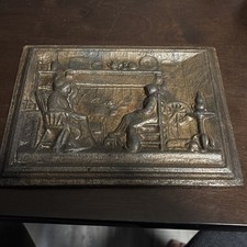 Vintage Cast Iron Wall Plaque? Colonial Women Scene SEE DESCRIPTION picture