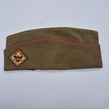 Vintage Boy Scouts BSA Wool Garrison Cap Red Piping Diamond Emblem Patch Olive picture