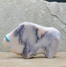 Zuni Fetish-Native American Carving-Large Marble MIGHTY BUFFALO-Lynn Quam picture