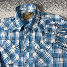 Wrangler Retro Western Shirt Mens XXL Pearl Snap Plaid Blue Sawtooth picture