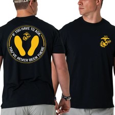 US Marines Yellow Footprints Graphic, 2 Sides Black T-Shirt picture