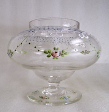 Antique Czech BOHEMIAN Vase Hand Painted Enamel Dainty Rose Forget Me Not c 1910 picture