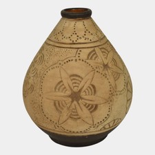 Weller Burntwood 1910 Vintage Art Pottery Tan And Brown Floral Ceramic Vase picture