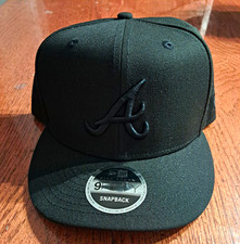 New Era Atlanta Braves Black 9FIFTY Snapback Hat Adjustable One Size Men's picture