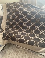 Gucci Light Grey/Black Monogram GG Logo Throw Blanket picture