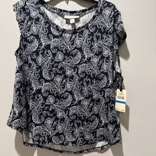 Emaline Woman’s Petite Sz PL Cap Sleeve Scoop Neck Midnight Floral Print Top picture