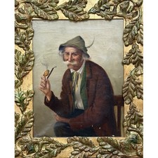 Portrait of Elder with Pipe - Oil on Canvas, Anonymous, Mid '900, 40x50 cm, co picture