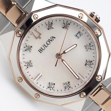 Bulova 98P235 Classic Prestige White Dial Two-Tone Rose Gold Women's Watch 32mm picture