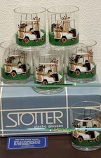 Vintage HJ Stotter Golf Cart Plastic Glasses Set NOS MCM Barware Tumblers Box picture