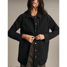 Sézane Will Jacket Black Denim Button Front Utility Jacket Size Medium NWT picture