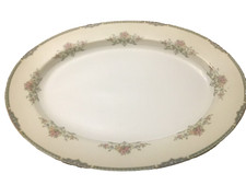 Vintage Unmarked Noritake Rose China Large Oval Platter 16in Japan Gold Trim picture