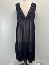 NEW Sundance Sheer Midi Dress Women’s L Navy Embroidered Boho Prairie Western  picture