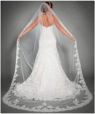 Yalice Women's Applique Bride Wedding Veil Long Chapel Length 1 Tier Bridal Veil picture