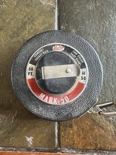  Vintage Malco Mark-50 50 Ft. Reel Tape Measure 3 3/8” Round Case picture