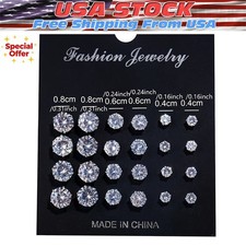 Silver Alloy Zircon Stud Earrings Set 12 Pairs Round Six Prong for For CRYSTAL picture
