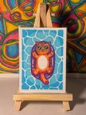 ACEO Print of Summer Cat Sunbathing From Original Art By Mojokat_MadeFromScratch picture