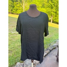 FLAX Black Grid Textured Tunic Top Short Sleeve Rayon Blend Lagenlook Small picture