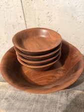 Vintage Hand Turned Burl Walnut Salad Bowls From Billings, Missouri (5 Pieces) picture