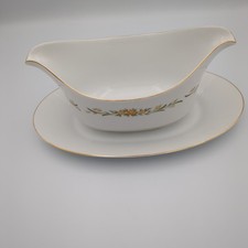 Vintage Parkleigh China Akemi 823 Gravy Boat Attached Underplate Gold Trim picture