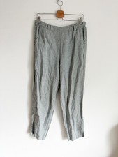FLAX 100% Linen Gray Wide Leg Tapered Lagenlook Pull On Ankle Pants Small picture