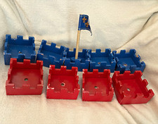 Vintage Le Toy Van Plastic Castle Fort Play Set Pieces Red Blue Walls w/ Flag picture