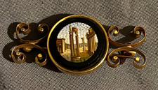 Vintage Paris Souvenir Travel Brooch Pin, Gold Tone Oval Scenic Center picture