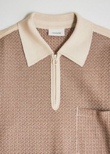 NEW $490 Lemaire Mens Brown and Off-White Knitted Polo Half Zip Shirt Size 44 S picture