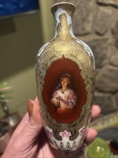 Antique Royal Bayreuth Bavaria 6” Portrait Vase Lady Heavy Gold Gilt Floral picture