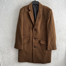 Hart Schaffner Marx Mens Trench Jacket Brown 40 Cashmere Wool Long Sleeve picture