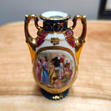 Antique Royal Vienna Style Miniature Urn Vase Cobalt Blue Gold Gilded Scene picture