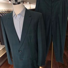 Vintage 1960s Bespoke Wool Suit 46r 37x30 Full Canvas Green Checked picture