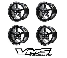 x4 VMS RACING V-STAR 5 SPOKE FRONT & REAR DRAG WHEELS SET 4X100/4X108 15x8 picture