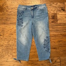 Bandolino Mandie Capri Jeans Womens 12 Blue Floral Embroidered Tie Hem Crop picture