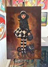 Delilah & Jasper Girl & Cat Gothic Fine Art Painting Hand Painted Signed 24x36 picture