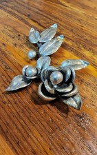Vintage 1950s Sterling Silver 3D Rose Flower & Berry Brooch Pin, Huge 23.31g picture