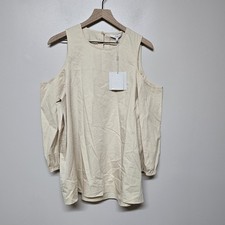 Tibi Womens Size 12 Open Shoulder Long Sleeve Tunic Top Cream 100% Cotton NWT picture