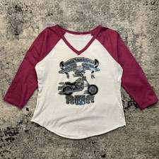 Vintage 80s Harley-Davidson Women’s V-Neck Raglan 3/4 Sleeve Baby Tee Size Small picture
