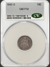 1842 o Seated Liberty Dime - CAC F12 picture